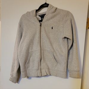 Boys Polo by Ralph Lauren zip up hoodie size L. Heather grey.